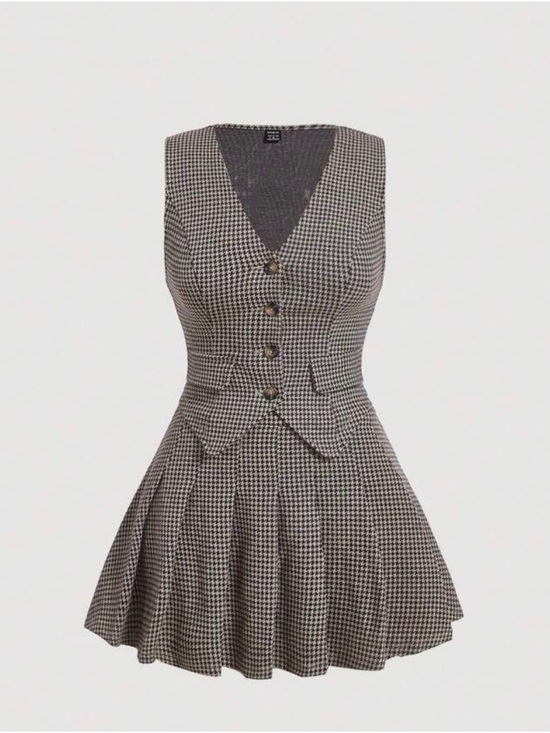 SHEIN Dresses & Skirts - SHEIN Black & White Houndstooth Vest Skirt Set